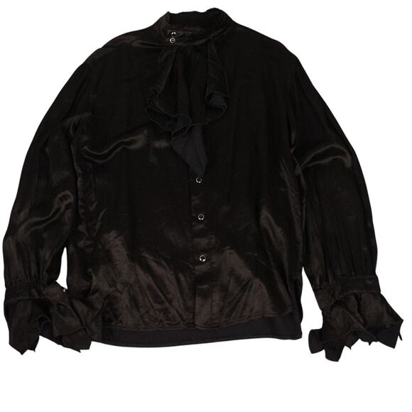 Shrine of Hollywood The Count Ruffle Shirt Men's L Black Pearl Snap Goth - Picture 3 of 10